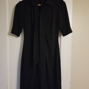 Black button front midi dress